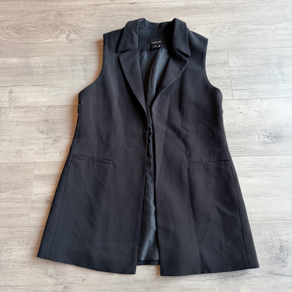 Rachel Zoe longline open blazer vest - black - size large